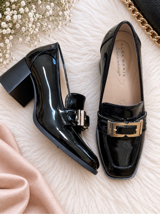 Alex Marie Shoes - Alex Marie Black Patent Loafer Heels